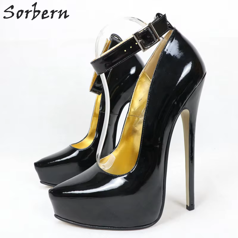 Sorbern Plus Size 43 Women Pump Shoes 8 Inch High Heels Pointy Toes Crossdresser Shoes Platform Genuine Leather Special Arch