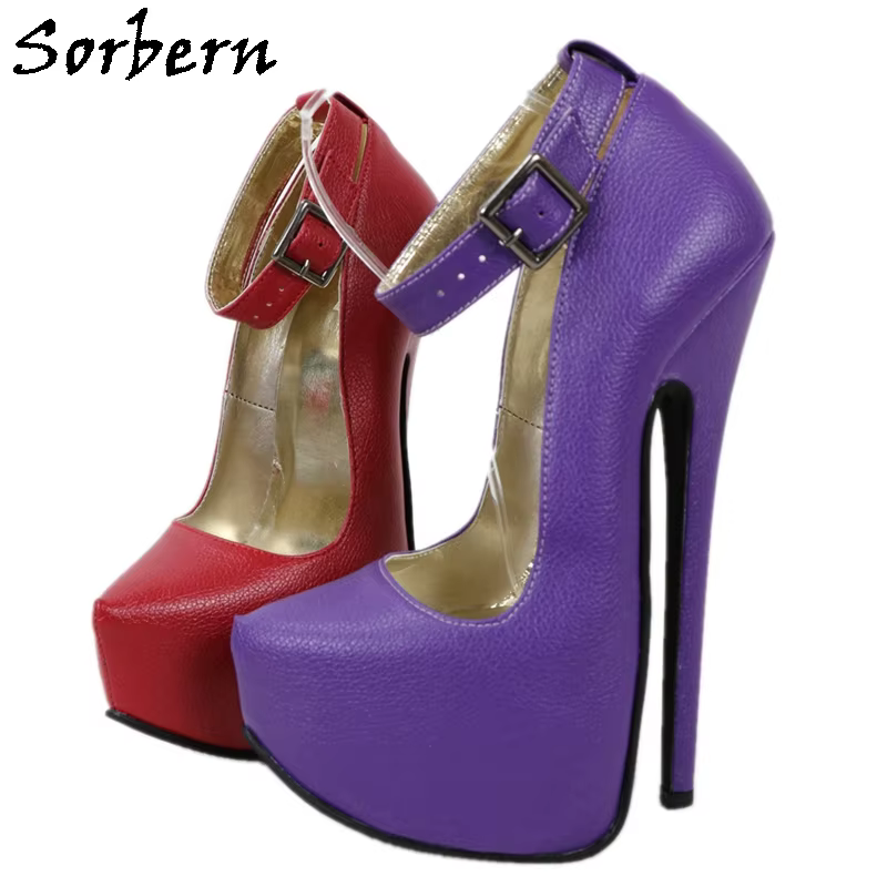 Sorbern Lychee Women Pumps Ankle Straps 20Cm High Heels Pointed Toe Platform Shoes Size 38 Guy Crossdresser Custom Colors