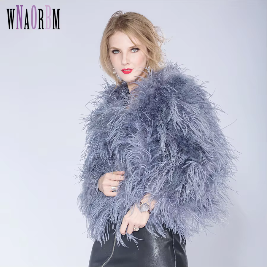 Winter Ostrich feathe Jacket Feather Coat Casual Long-sleeved Australia Imported  feathe Jacket Ladies Nightclub Coat