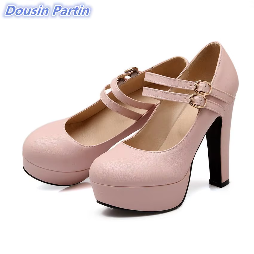 Dousin Partin 2019 Women Pumps Fashion Women Shoes Platform Square High Heel All Match Pointed Toe Pu Leather Wedding Pumps