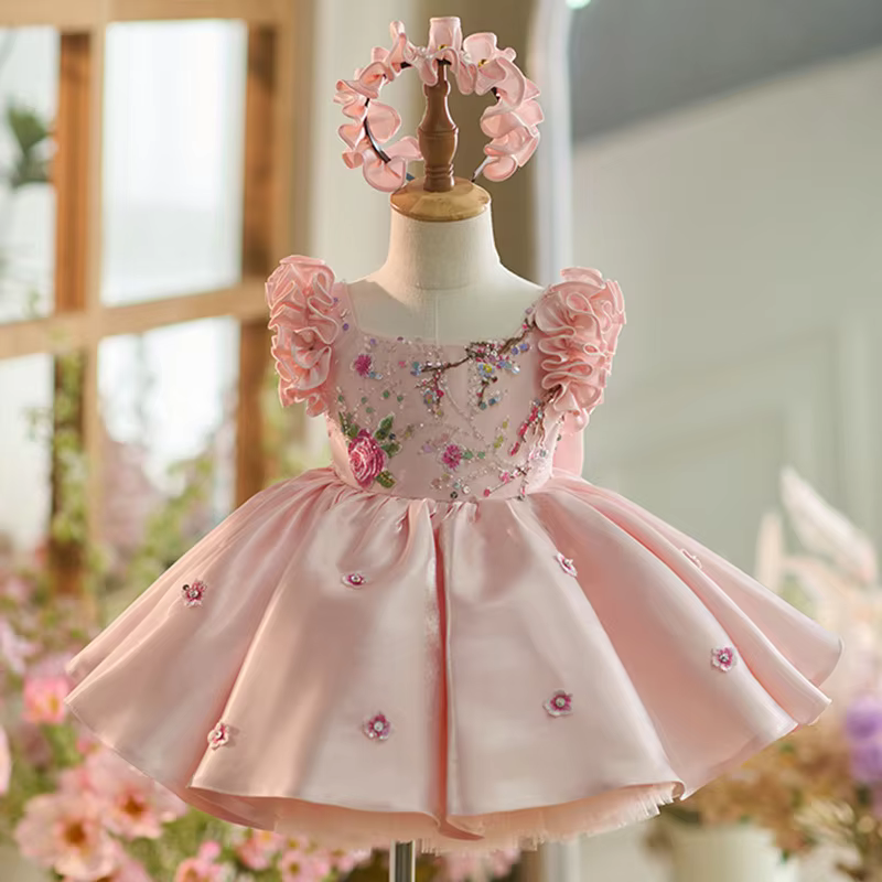 1-12y Lace Flowers Sleeveless Princess Toddler Kids Wedding Communionbirthday Parbirthday Party Gowns Elegant Prom Evening dress