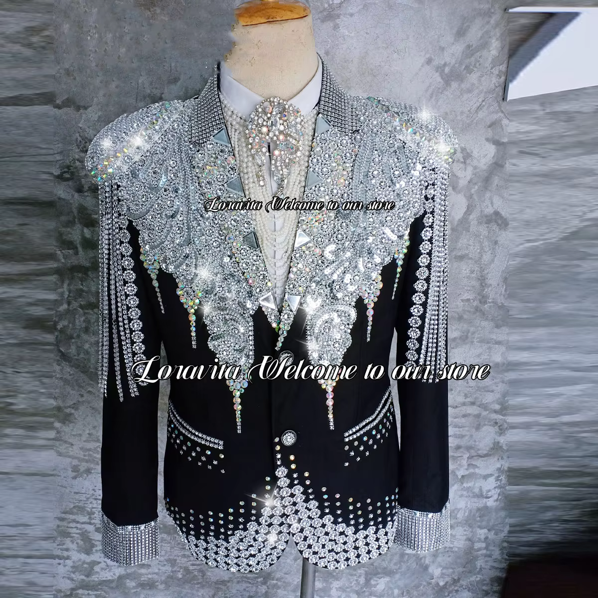 Elegant Crystals Tuxedos Slim Fit Costume Homme Luxury Customized Male Prom Party Blazers 2 Pieces Sets Men Suits For Wedding
