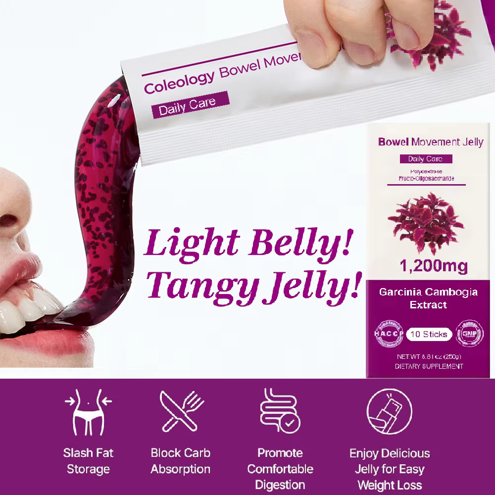 Bowel Movement Jelly (10 Days) - Garcinia Cambogia Jelly Sticks. Grape and Chia Seed. Polydextrose, Collagen, Hyaluronic Acid