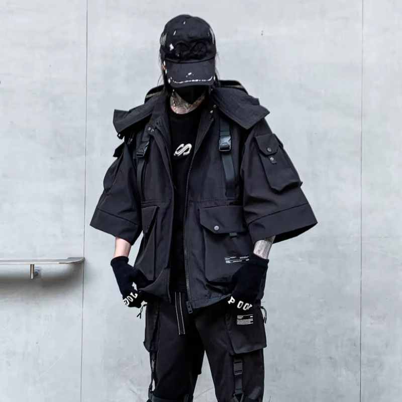 2026 Autumn Winter Hip Hop Techwear Cargo Jacket Men's Harajuku Casual Hooded Jackets Tactical Hooded Coats Streetwear