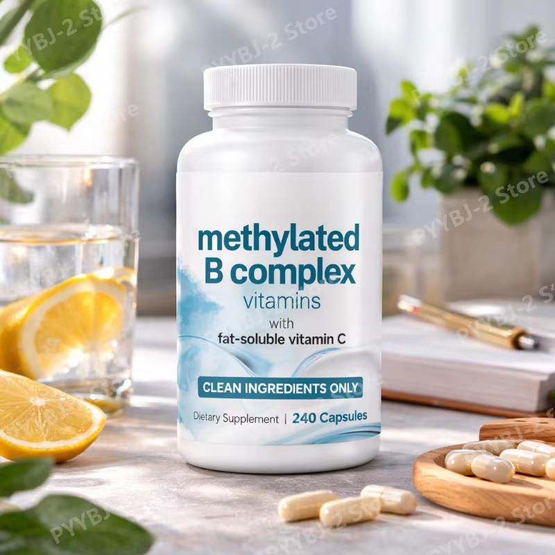 Methylated B Complex 240 Capsules Methylfolate B12 Thiamine Inositol Choline Clean Ingredients Non-GMO Fat-Soluble Vitamin C