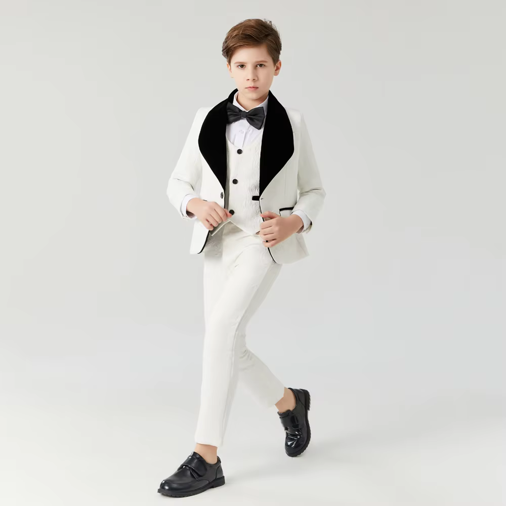 High-end Jacquard Boy Suits Shawl Lapel One Button Wedding Children Sets Fashion Formal Banquet Party Kids Clothes 3 Piece