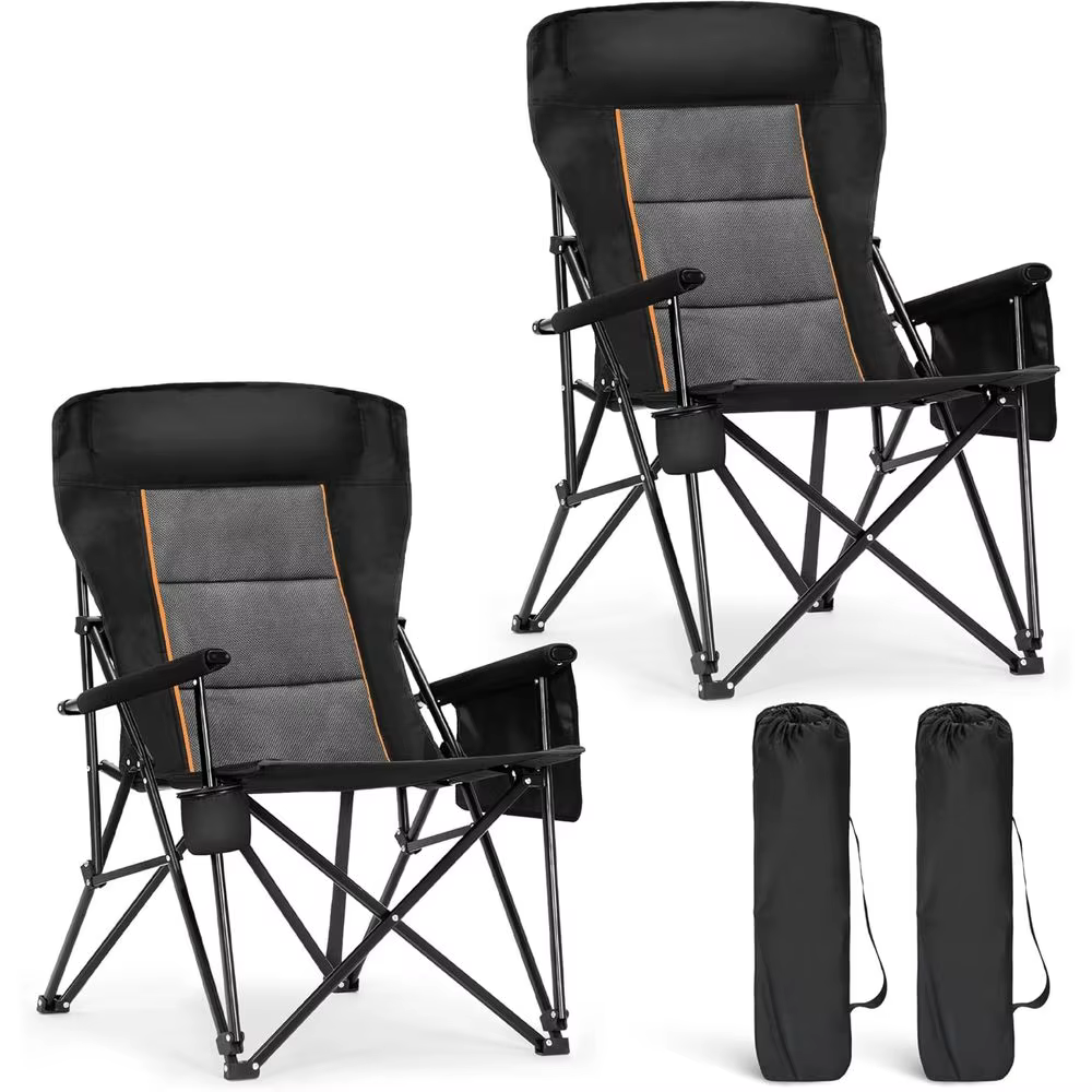 Durable High Back Camping Chair with Cup Holder - Oversized Seat for Outdoor, Lawn, Sports, and Fishing, Supports 500lbs