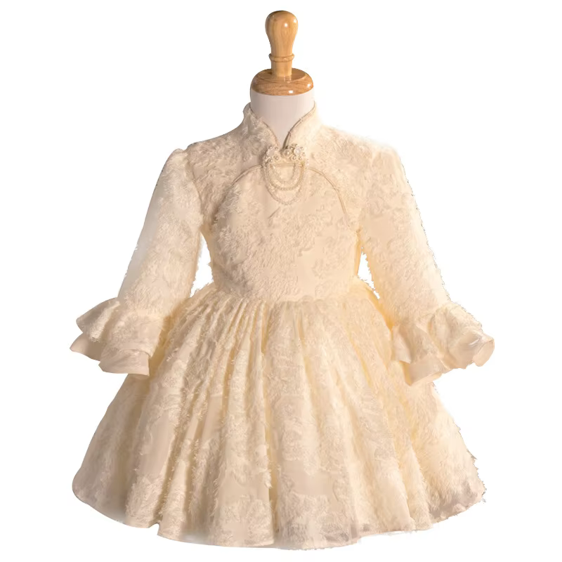 New Autumn Winter Girls Ligh Luxury Evening Princess Ball Gown Children Fashion Birthday Wedding Party Dress y1434