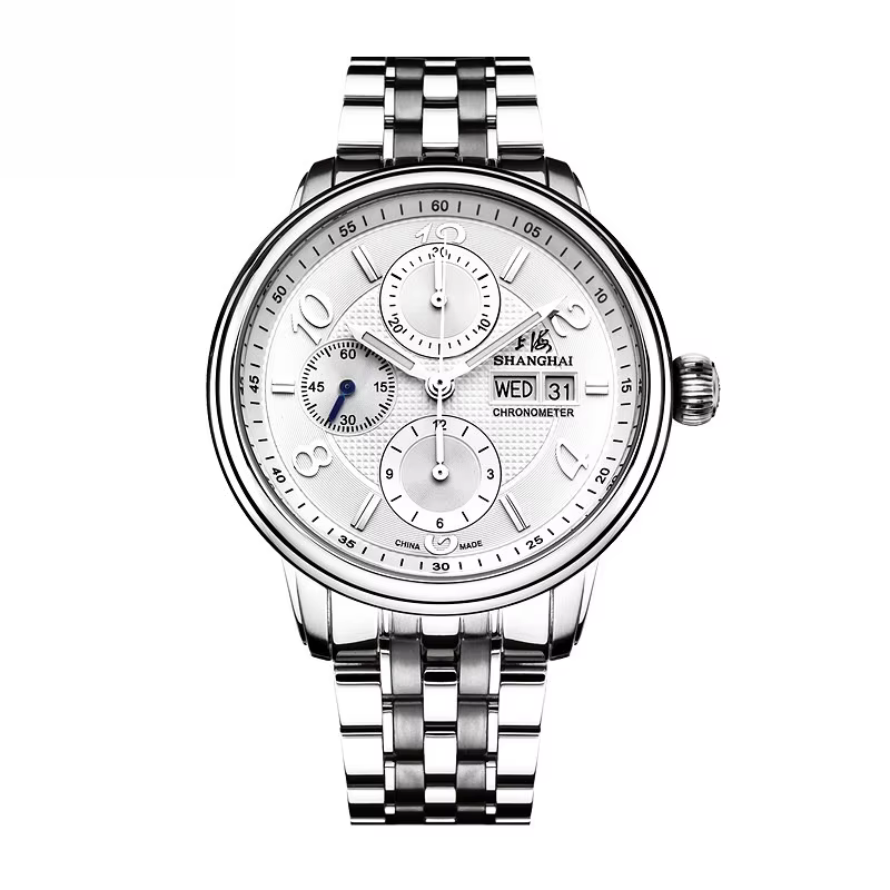 Shanghai Brand Watch Men's Leisure Business Multi-function Chronograph Stainless Steel Mechanical Watch 9001