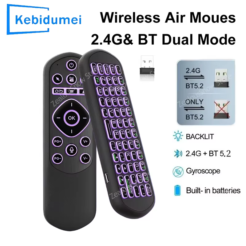 Air Mouse Remote Control Wireless Gyroscope 7 Color Backlit Mini Keyboard Dual Mode BT5.2 Backlight For Android Smart TV Box