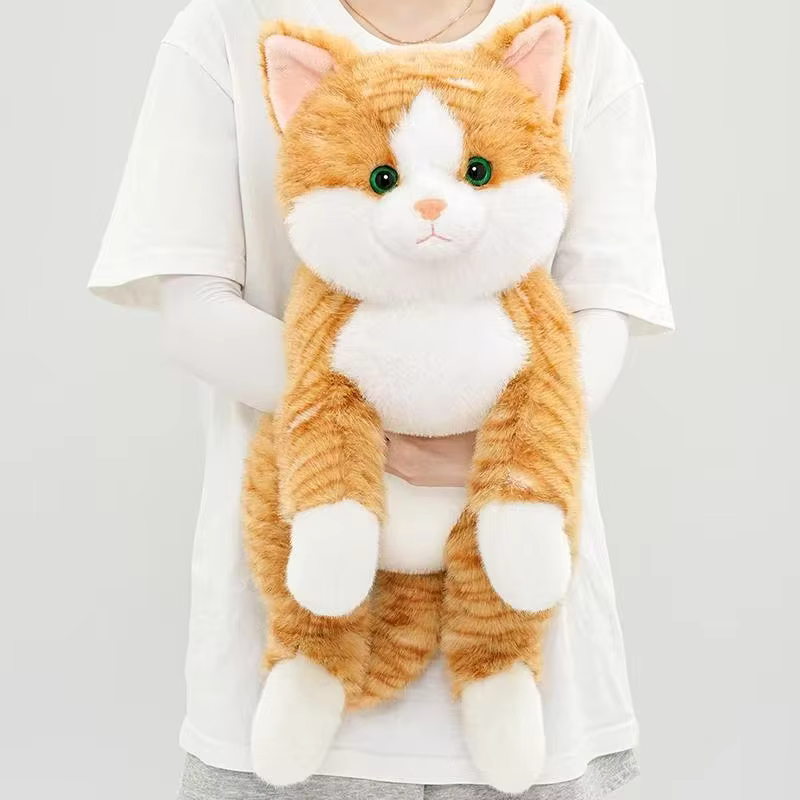 Peluche de gato realista de 3 colores, juguete de peluche suave, lindo muñeco de peluche, gatito reclinado con brazos largos, almohada divertida para niñas, regalos.