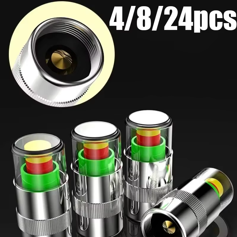 4/24pcs Motorcycle Car Tire Pressure Monitor Valve Cap Sensor Indicator Eye Alert Auto Tire Pressure Inspection Tool Tire Valve