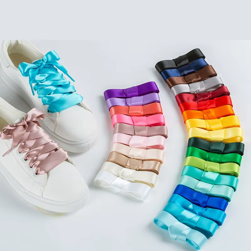 Silk Satin Shoelaces 2 CM Width Flat Ribbon Shoe laces Boots Women Sneakers Shoelace 22 Colors Length 80CM 100CM 120CM 140CM