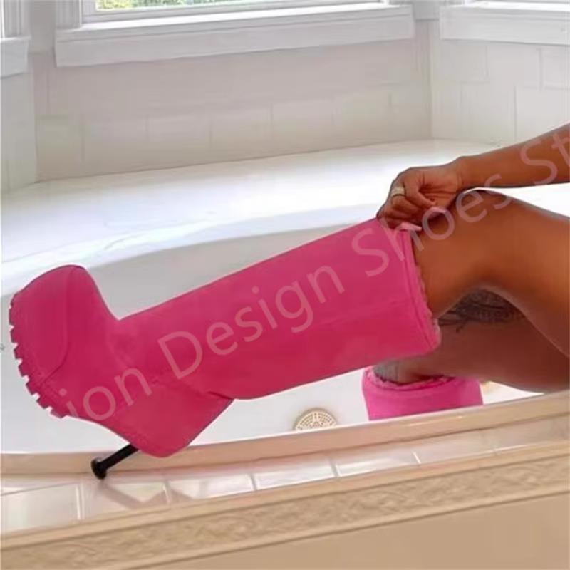 Long Plush Warm Winter Boots Fur For Women Or Men Metal Thin High Heels Knee High Height Increasing Shoes Woman Snow Boots 42 43
