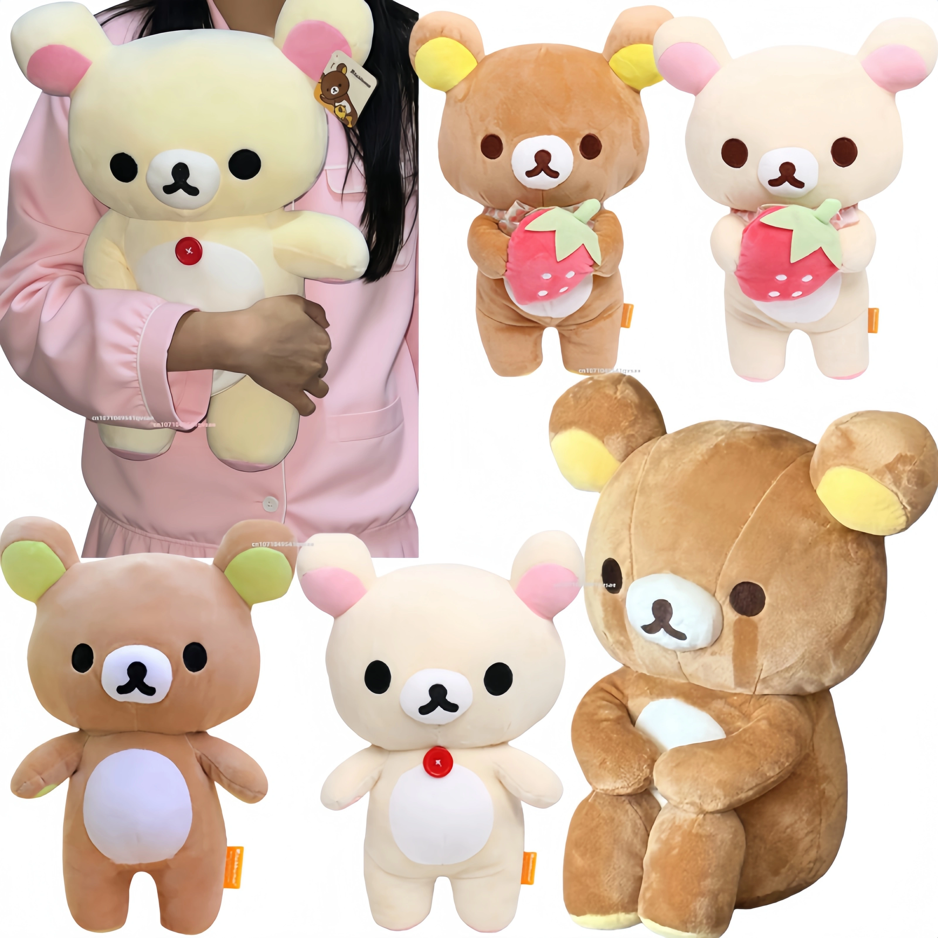 White Strawberry Rilakkuma Plush collection Teddy Bear Peluche Anime Bear Kuma Plushies Stuffed Doll Kawaii Room Decor Girl Gift