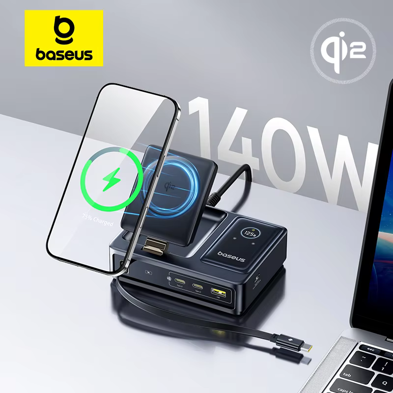 Baseus Nomos 140W Desktop Charger Tablet Laptop Fast Charger For Lenovo Retractable USB C Phone Charger For iPhone Samsung POCO