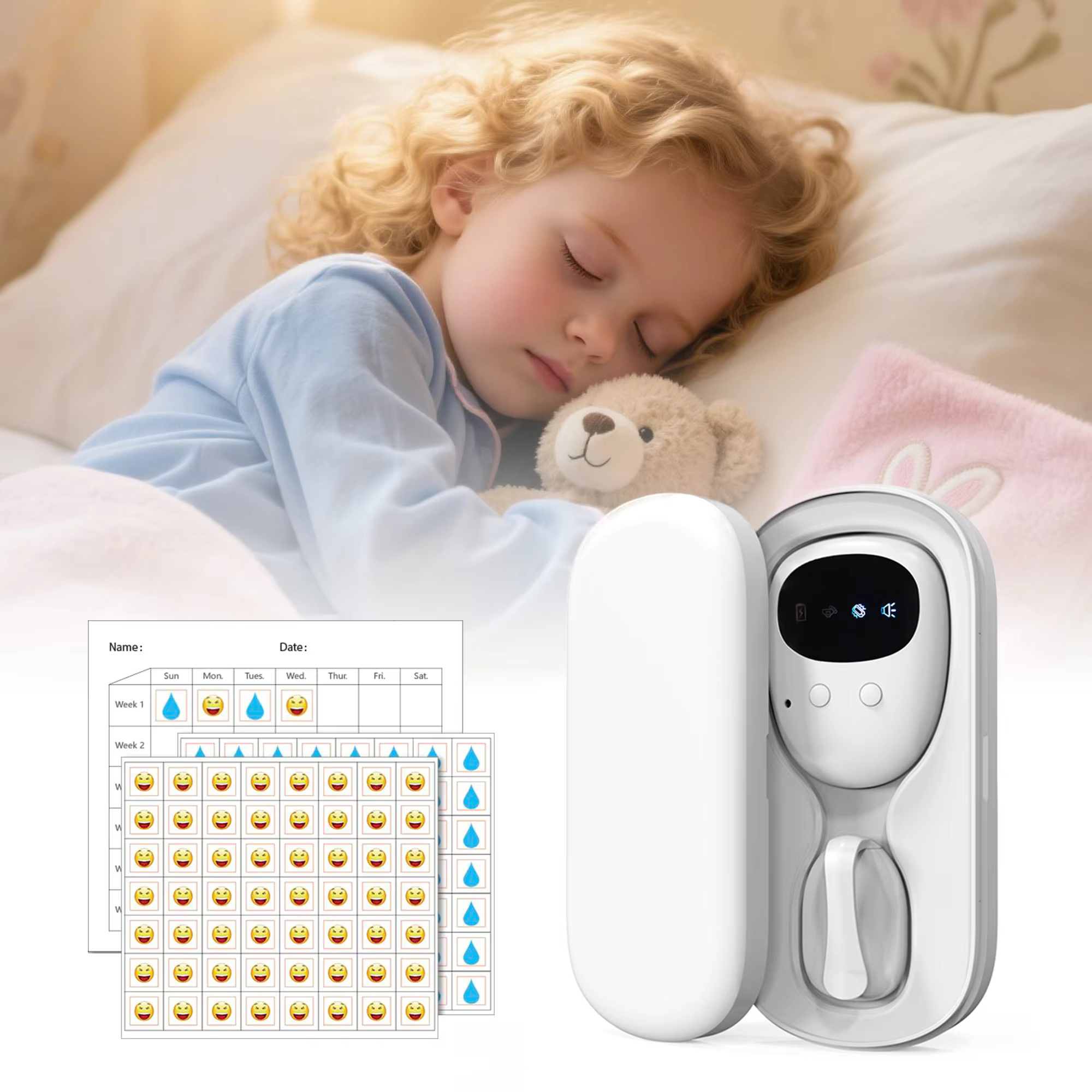 Wireless Bedwetting Alarm Pee Alarm with Receiver for Kids Potty Training Elder Care 10-20M Range Vibration Reminding