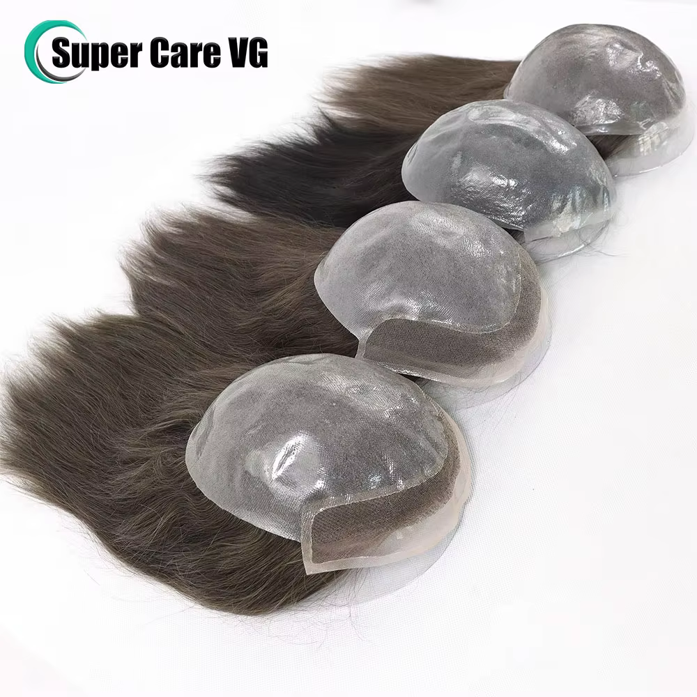 Brown/Black Long Hair Men Toupee Breathable Lace With PU Male Hair Wig Human Hairpiece Hair Replacement System Natural Hairline