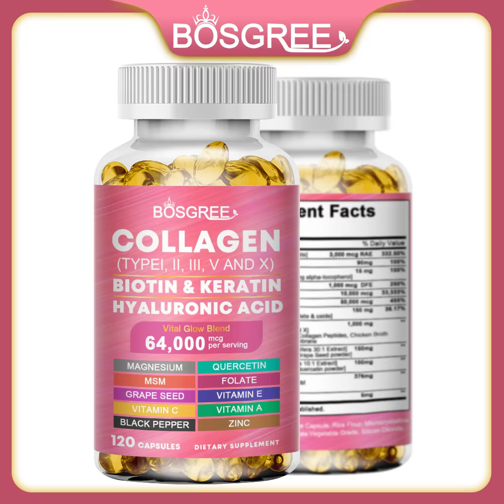 Multi-Collagen Biotin Keratin Skin Care-Women's Collagen Supplement-Hyaluronic Acid,Vitamins C&E- Skin,Hair,Nails&Joint Support