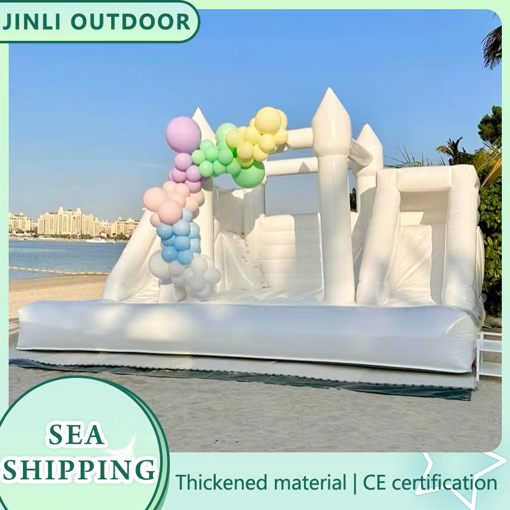 PVC Inflatable White Bounce House Commercial Grade Outdoor Jumping  Bouncy Castle Bouncer For Birthday Wedding Party With Blower