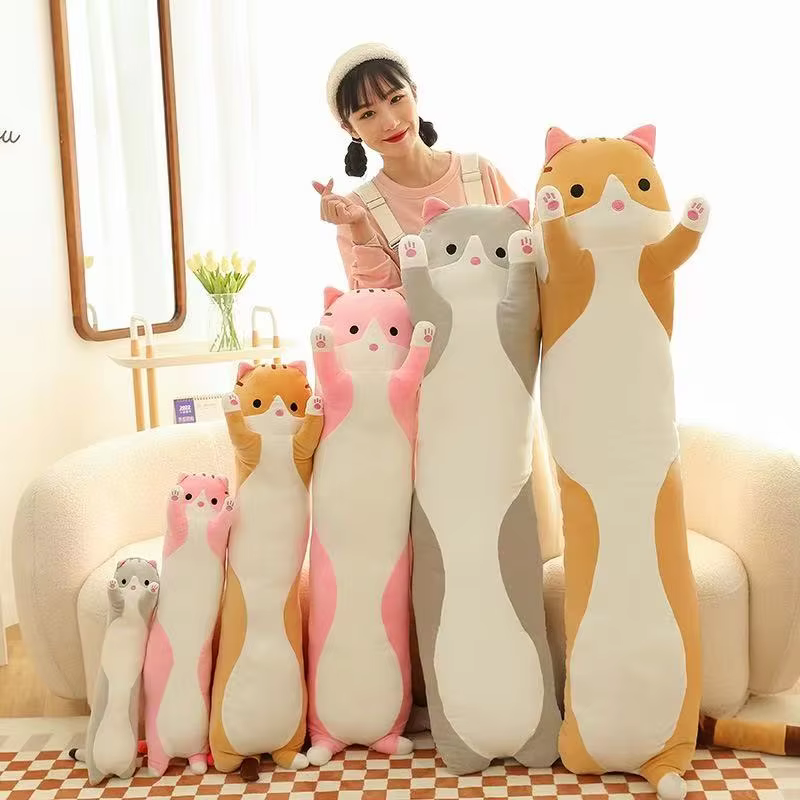 Long Cat Plush Body Pillow Creative Cute Animal Stuffed Cushion Soft Sofa Decorative Throw Pillow Large Sleeping Cushion Decor