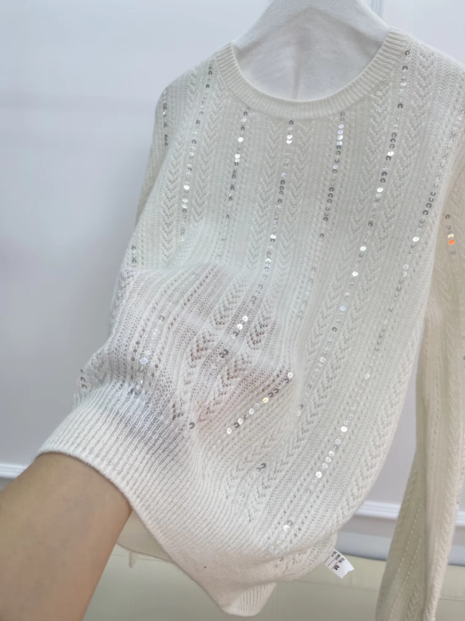 New High Quality Loose Simple Sequined Yarn Round Neck Cashmere Sweater