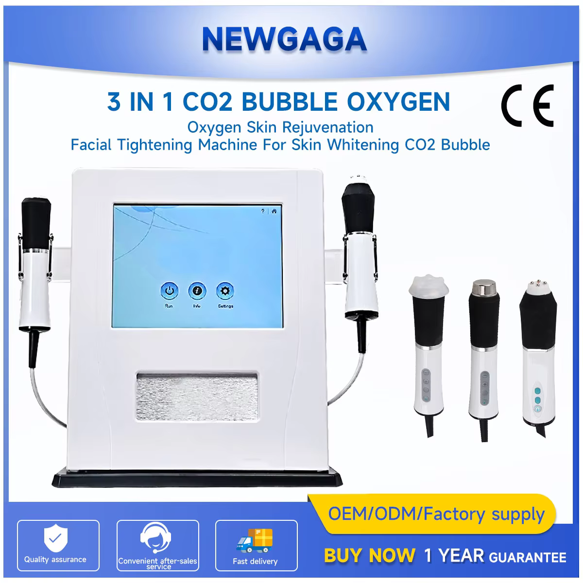 NEWGAGA 3 في 1 الموجات فوق الصوتية الأكسجين فقاعة جهاز العناية بالوجه تبييض CO2 الأكسجين العلاج تجديد الجلد آلة ترطيب