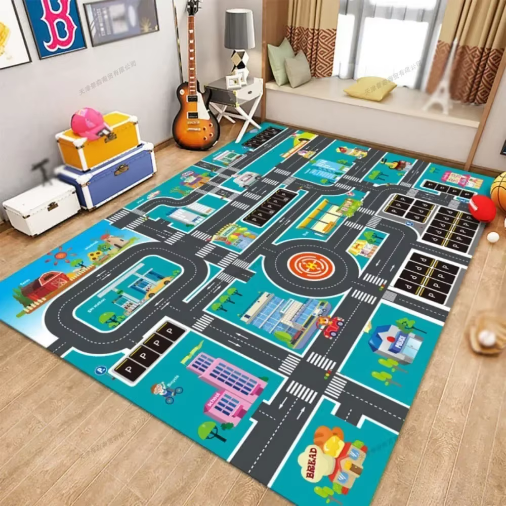 1 Piece 120x180cm Non-slip Baby Play Mat Large Baby Toys Children Traffic Map Toy Rugs Early Education Crystal Velvet Carpets