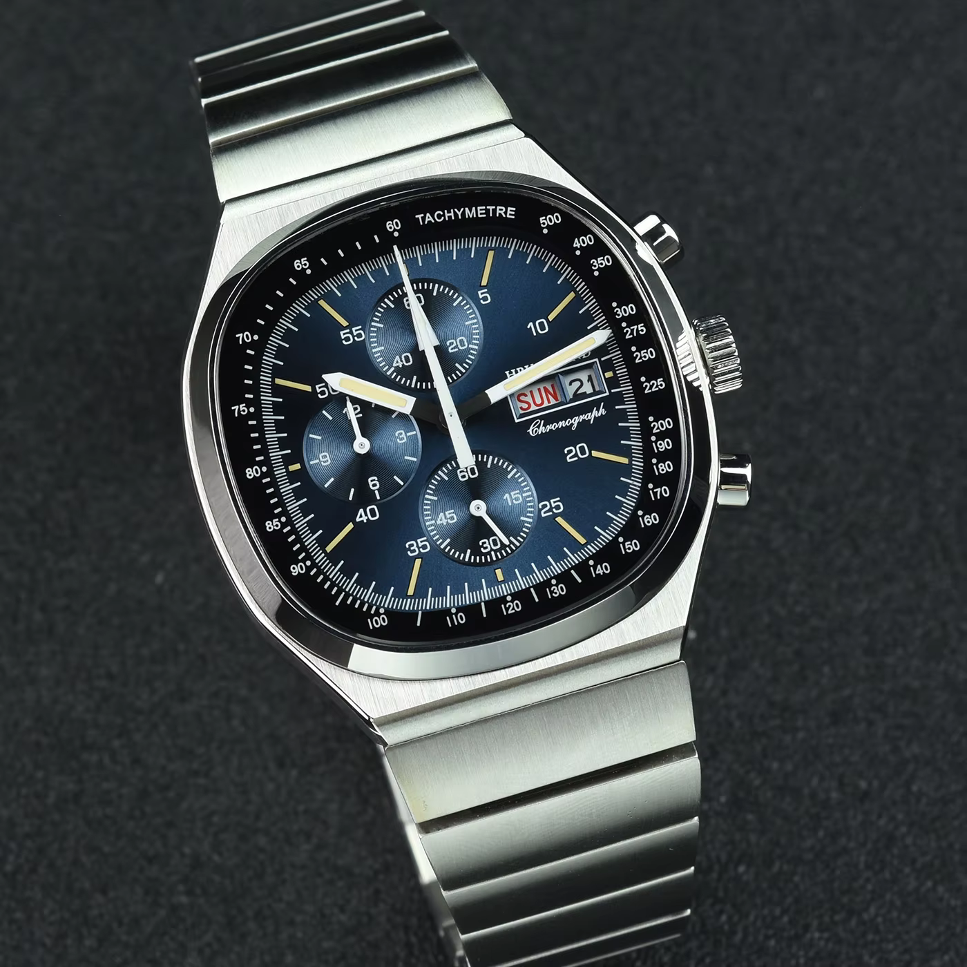 HRUODLAND Classic Chronograph Men Watches Sapphire Crystal Tachymeter Bezel Stainless Steel Luminous Vintage Quartz Wristwatch
