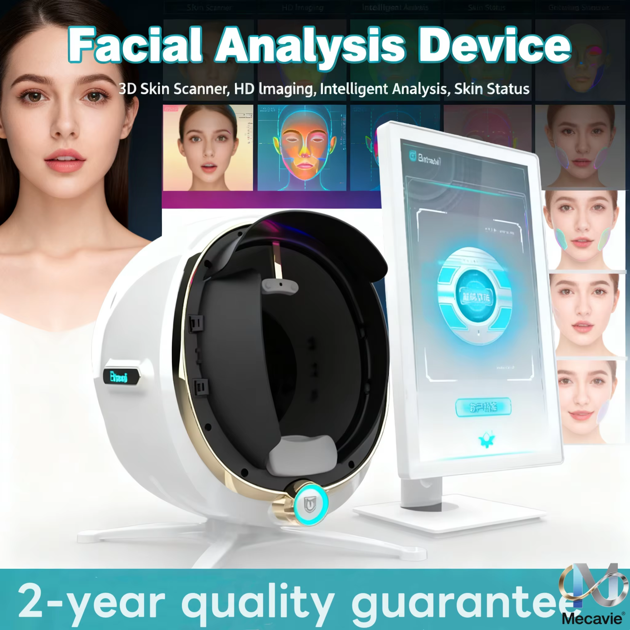محلل العناية بالوجه بمرآة سحرية ثلاثية الأبعاد لكاميرا HD - واجهة باللغة الإنجليزية لتحليل عميق للبشرة الدقيقة ومراقبة الحالة الديناميكية