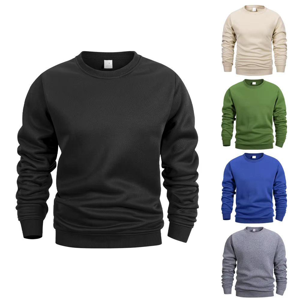 Men's Crew Neck Sweatshirts Solid Color Sweatwear Spring Outdoor Casual Daily Long Sleeve Pullover Hoodie Man Sportswear