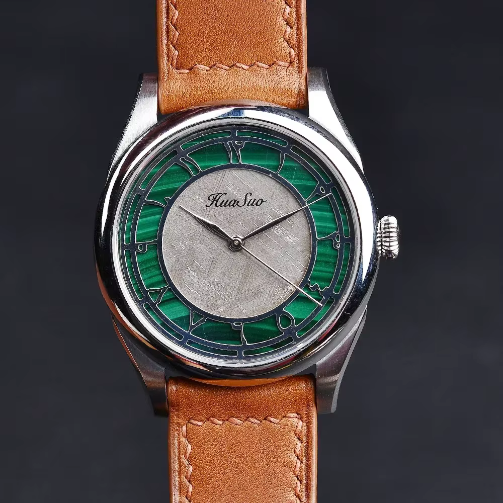 HUASUO 38mm Luxury Natural Iron Meteorite Dial for Men's Business and Leisure SW200 Mechanical Sapphire Crystal Dropshipping
