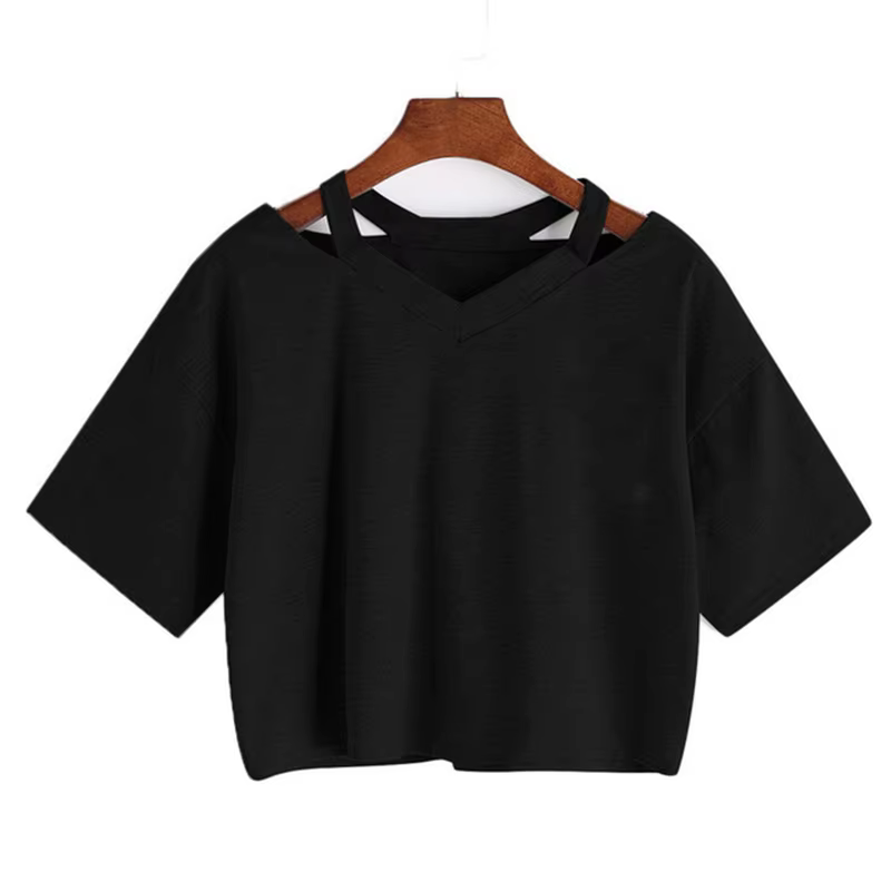 Y2k Crop Tops Women's Graphic Short Sleeve V-neck Cropped T Shirt 90s Vintage Tshirt Woman Summer Sexy T-shirt