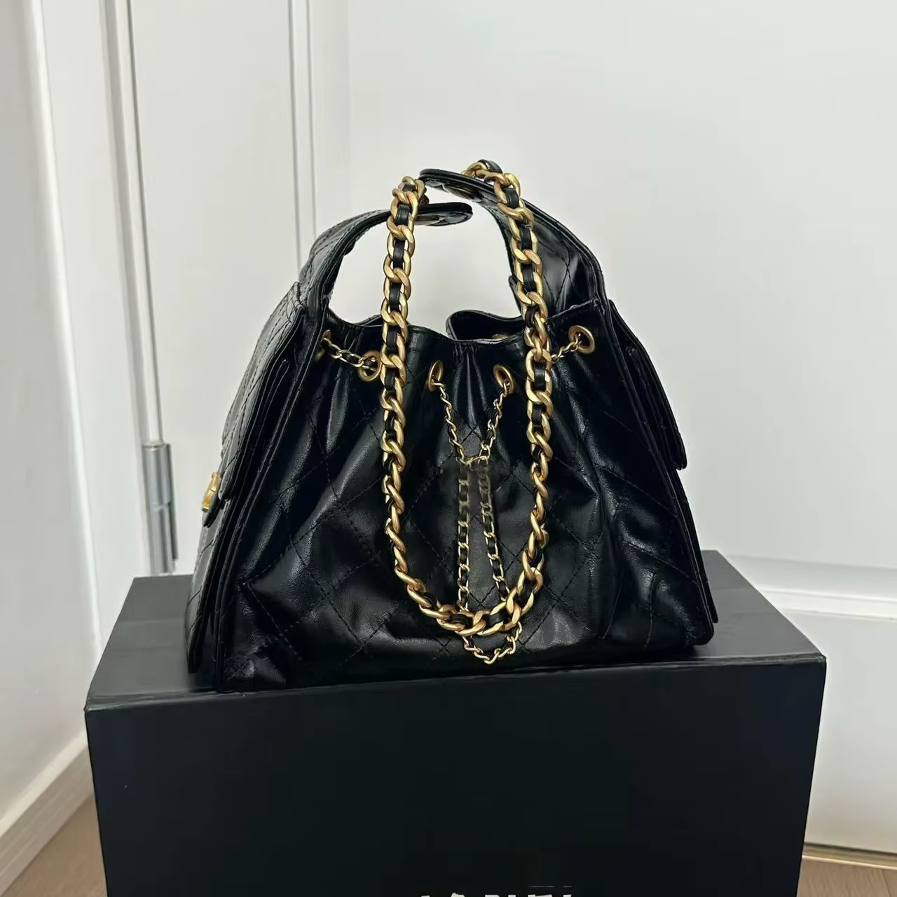 Bag 25S Hobo Shoulder bag Waxed Leather drawstring Chain Bucket Bag 25C Bag high-capacity Genuine Leather Luxury Crossbody Bag