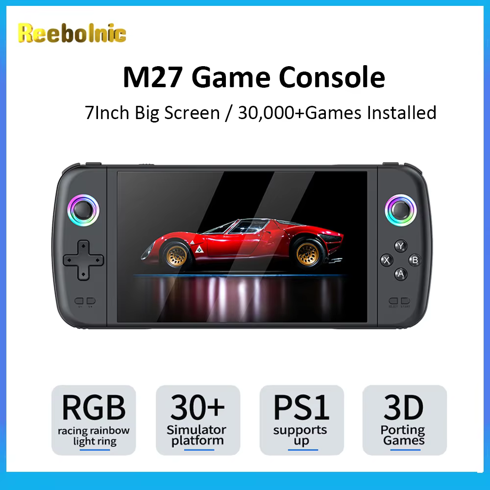 Reebolnic M27 Game Console 7.0 Inch IPS Screen 30+Simulators 30,000+Games Installed Retro Handheld Game Console Portable 4000mAh