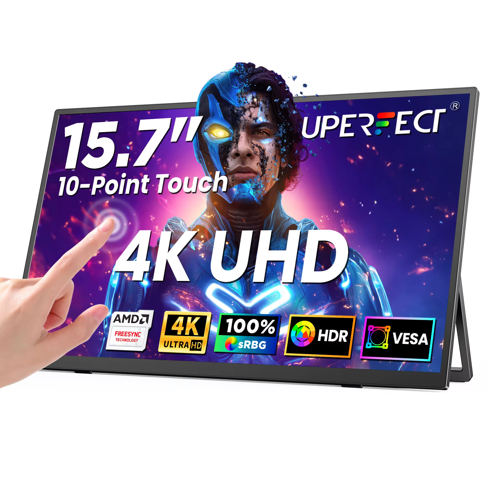 UPERFECT Touch Portable Monitor 15.7"4K UHD 3840x2160 350Nits HDR Travel display Second Screen For Laptop Mac PC Xbox PS5 Switch