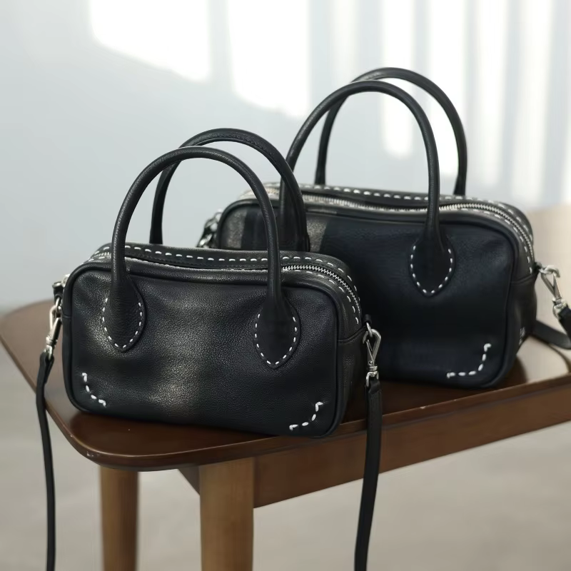 Women Genuine Leather Elegant Crossbody Bags Soft Handbag With Detachable And Adjustable Shoudler Strap And Hand Embroidery