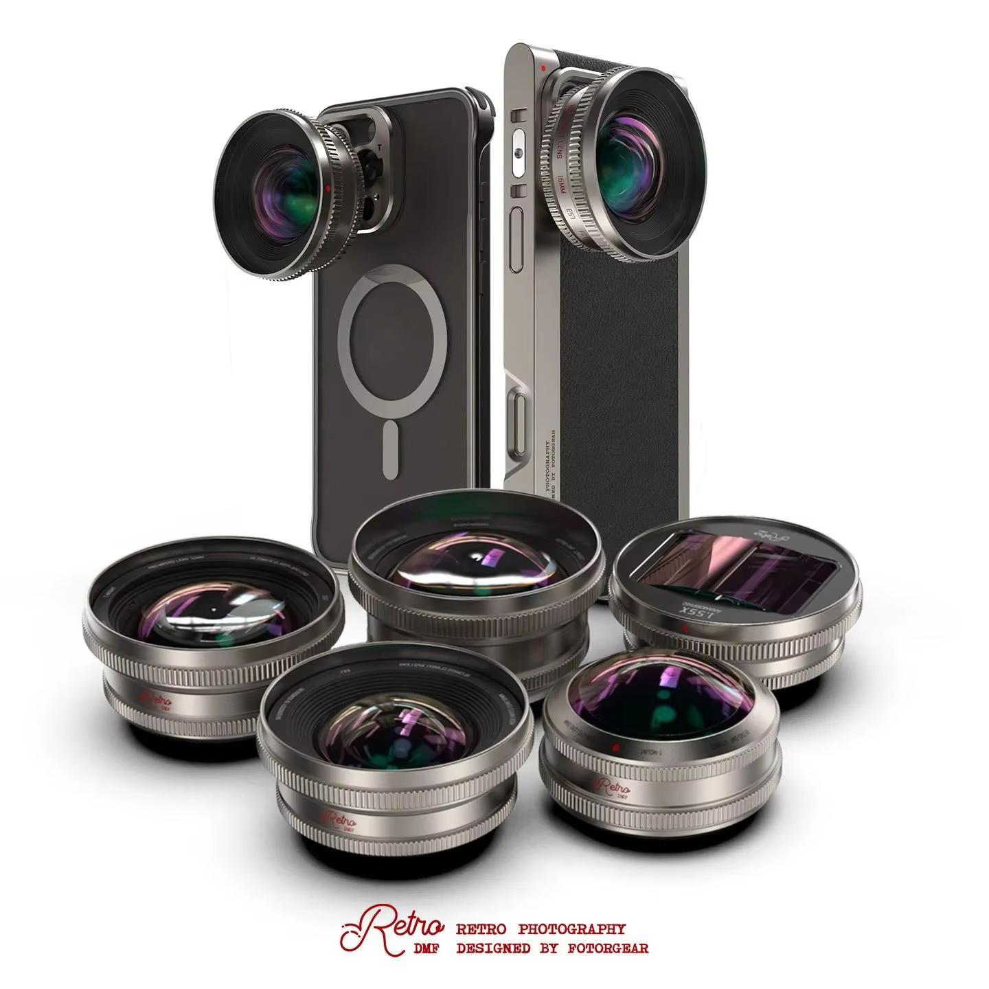 Fotorgear T-mount Mobile Phone External Lens Portrait Macro Wide-angle Fisheye 1.55x Anamorphic Phone Lens for Phone Case