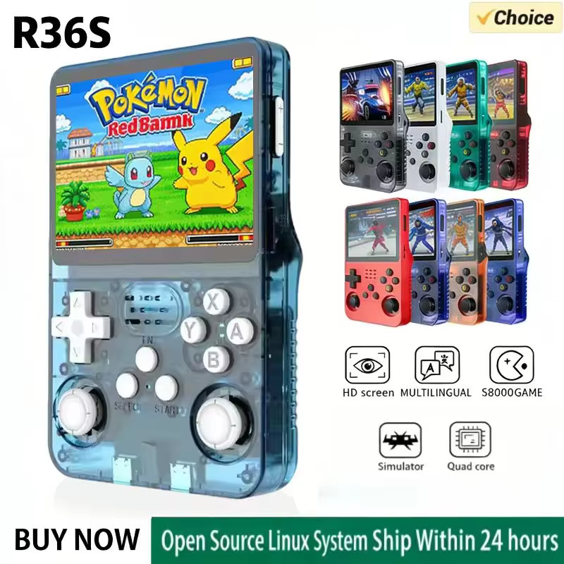 R36S Handheld Game Console ARKOS System 3.5 Inch IPS Screen Retro Classic Portable Pocket Video Player 128G Games Boy Gift