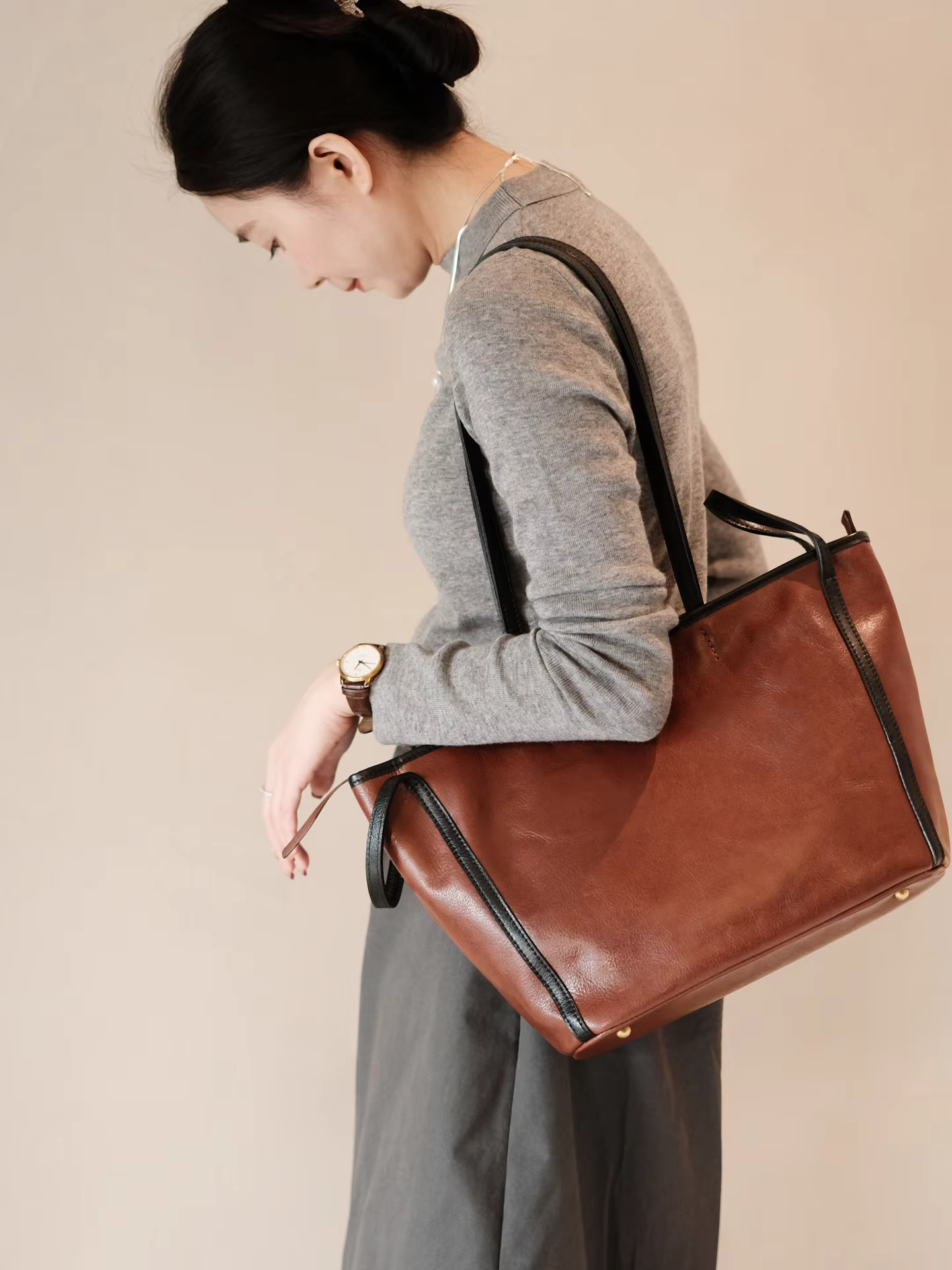 simple vintage First layer cowhide women's large tote bag weekend shopping shoulder bag casual natural genuine leather handbag