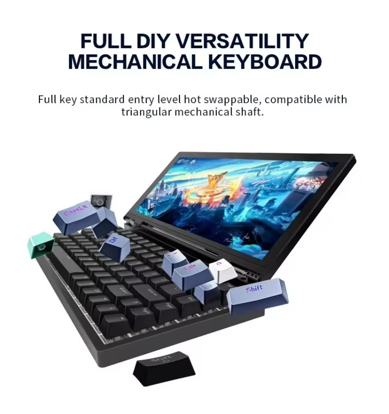 Portable 84-Key Touchscreen Mechanical RGB Gaming Keyboard 12.3" IPS LCD Monitor Touchpad 1920*720 60Hz HDR