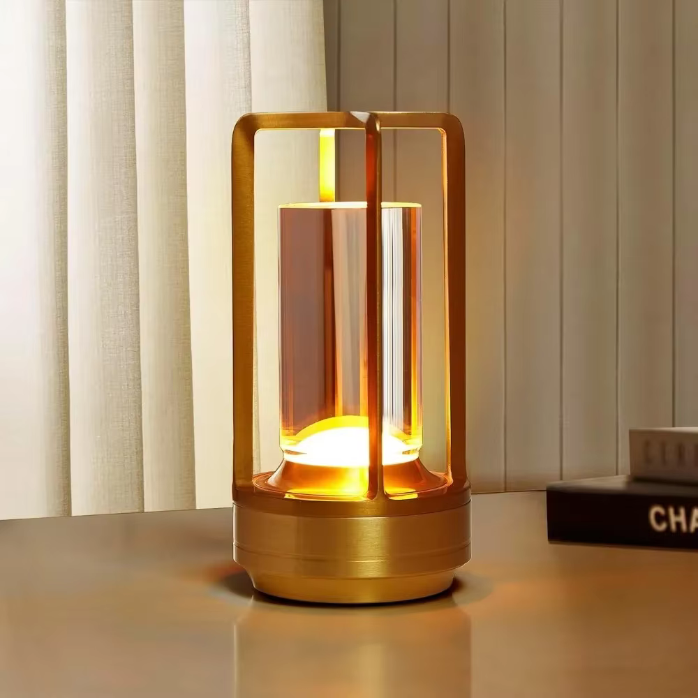 Rechargeable Retro LED Table Lamp - Cordless Touch Dimming Plastic Desk Light for Bedroom, Bar, Outdoor