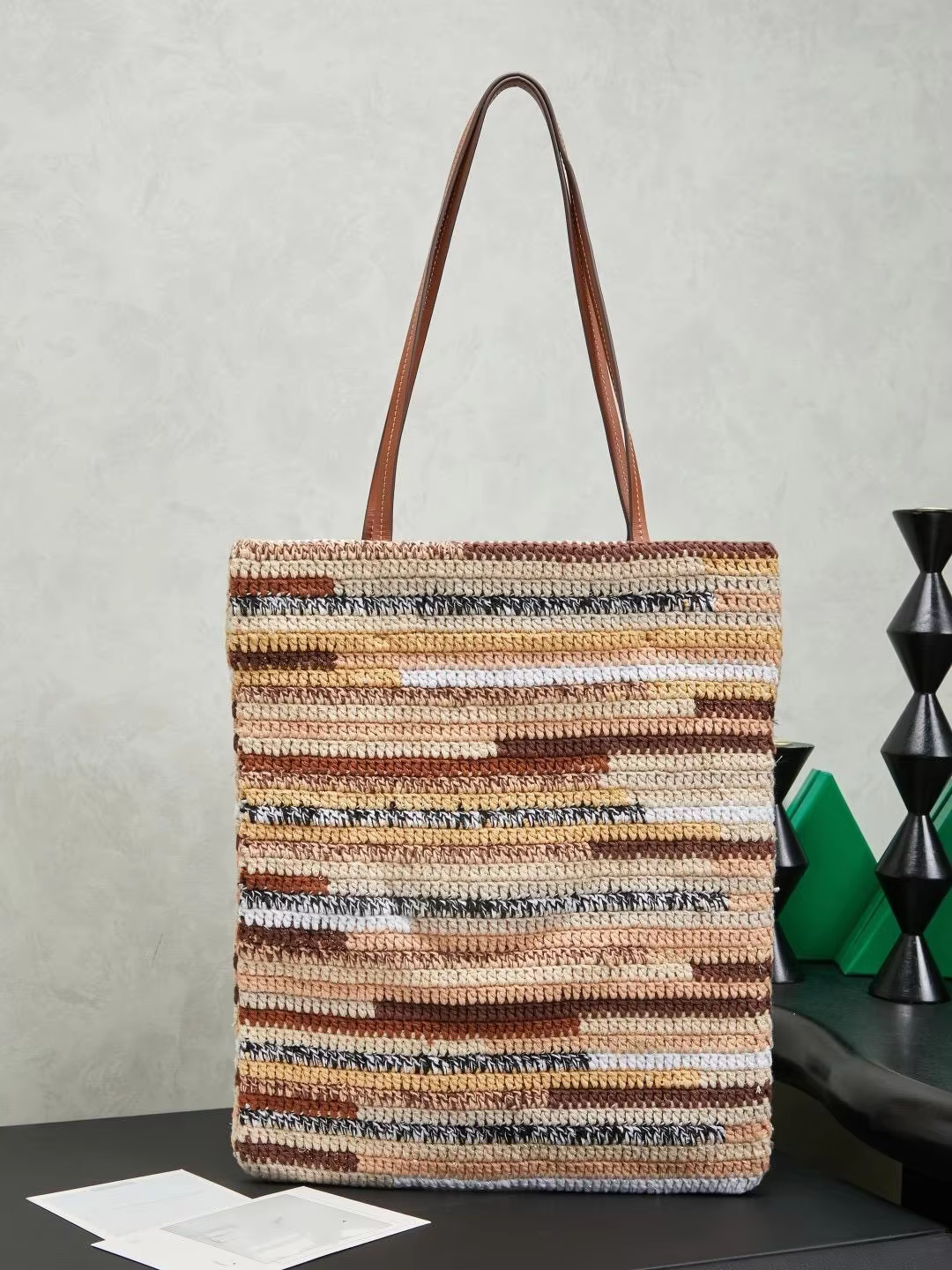 2026 Summer New Colorful Striped Yarn Handwoven Bag, Large Capacity Crochet Tote Shoulder Bag for Women Travel Beach Casual Shop