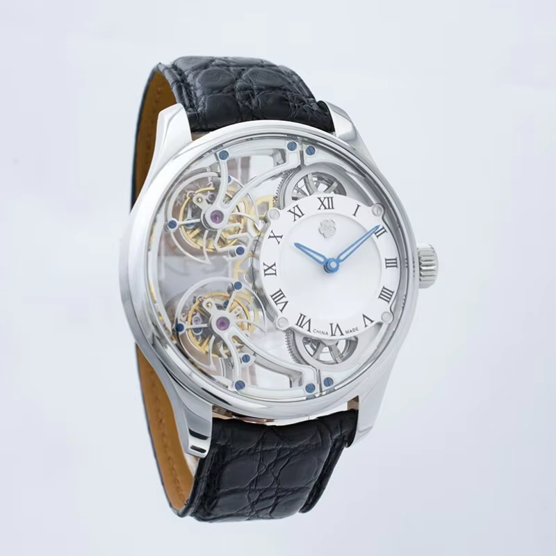 China Sakura YINGHUA Forward and Reverse Double Tourbillon Flying Suspension Watch Men's Luminous Mechanical Watch Steel