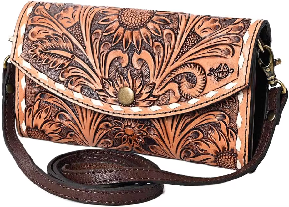 Clutch Hand Tooled Genuine Leather Western Women Bag Handbag Purse | Purses for Cute