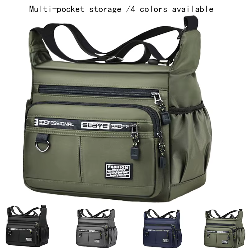 Men's Business Crossbody Bag with Multi-Layered Pockets Adjustable Shoulder Strap for Work Travel