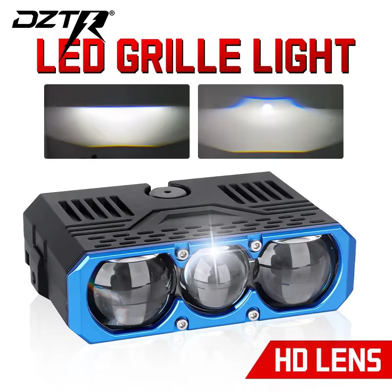 DZTR Triple Lens LED Spotlight 300W Solenoid Beam Switching LED Headlight Universal Car Motorcycle Grille Light Car Accessories