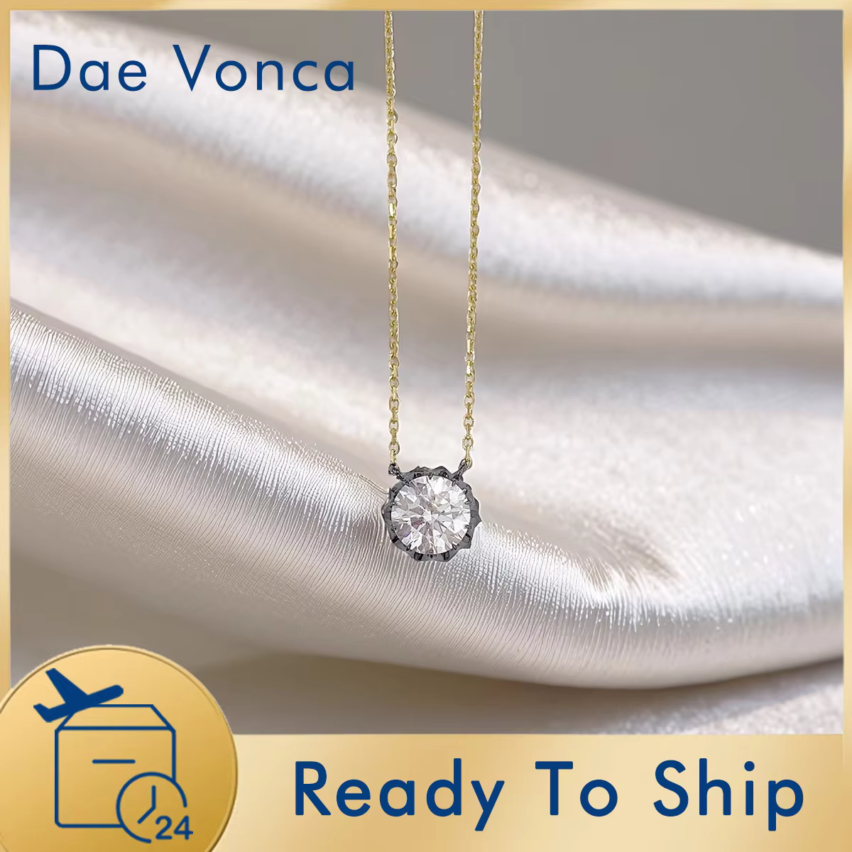 18K Black Gold Lab Grown Diamond Necklace Round Shaped Total 1.05ct Lab Diamond Pendant Necklace Anniversary Gift for Wife