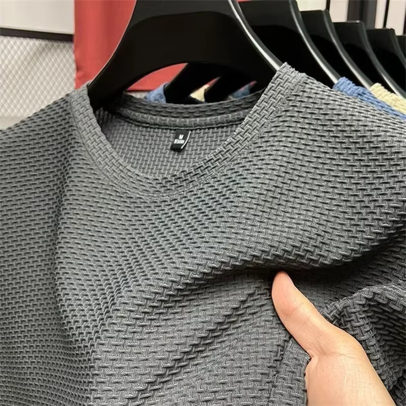 Summer Men's Round Neck Short Sleeved T-shirt M-5XL Oversize Wrinkle Resistant Breathable Top Texture Fabric Versatile Tees