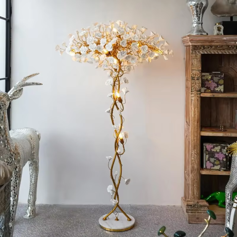 Vintage Hotel Lobby Floor Lamp Designer Ginkgo Leaf Falling Ground Light Exhibition Hall Artistic Vertical Lighting Fixture